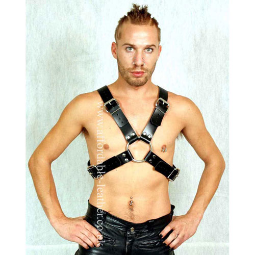 Leather X Shape Male Chest Harness 1 1/2 inch Strap